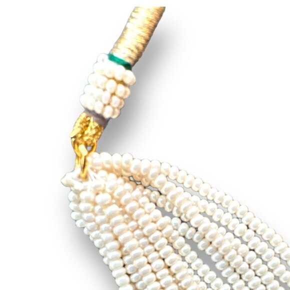 Indian Jewelry Lariat Tassel Necklace with Faux Mini Pearls accented with Leaf D - Picture 6 of 8